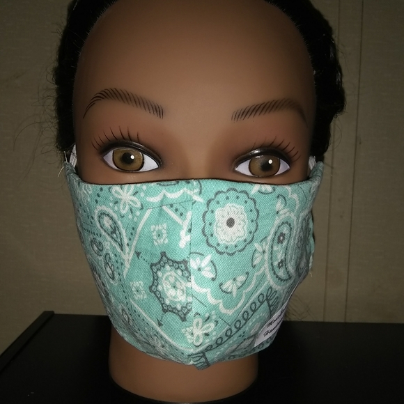 Mint Paisley Reusable Face Mask - Picture 2 of 3